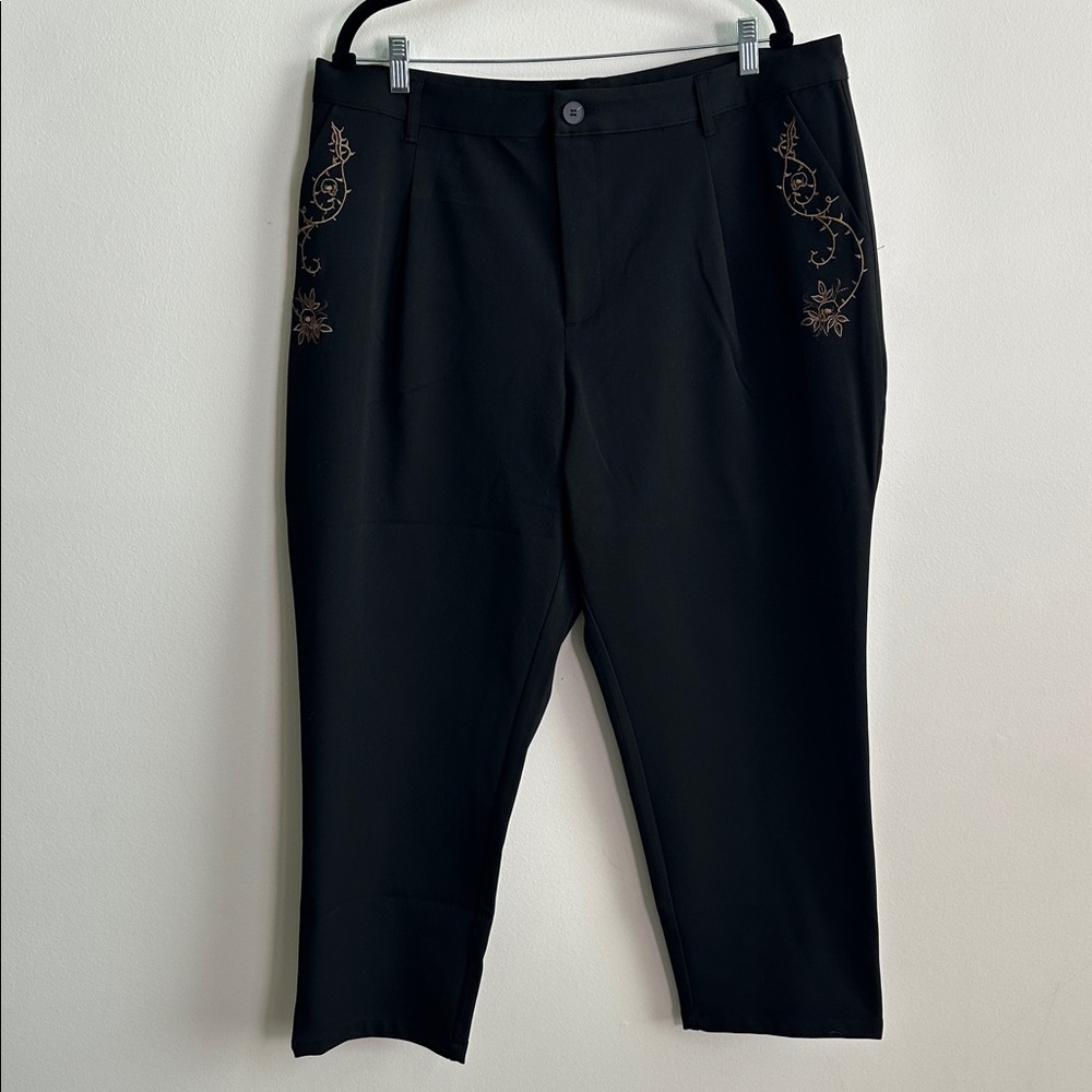 Nwt Disturbia High Rise Embroidered Tapered Tailored Trousers Dark Goth 16 Black - Picture 3 of 10